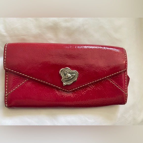 Auth Vivienne Westwood red patent leather long wallet. In EUC w/ silver emblem - Picture 1 of 9